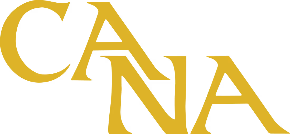 CANA logo in gold lettering on a black background