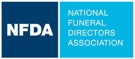 National Funeral Directors Association logo in navy blue and light blue