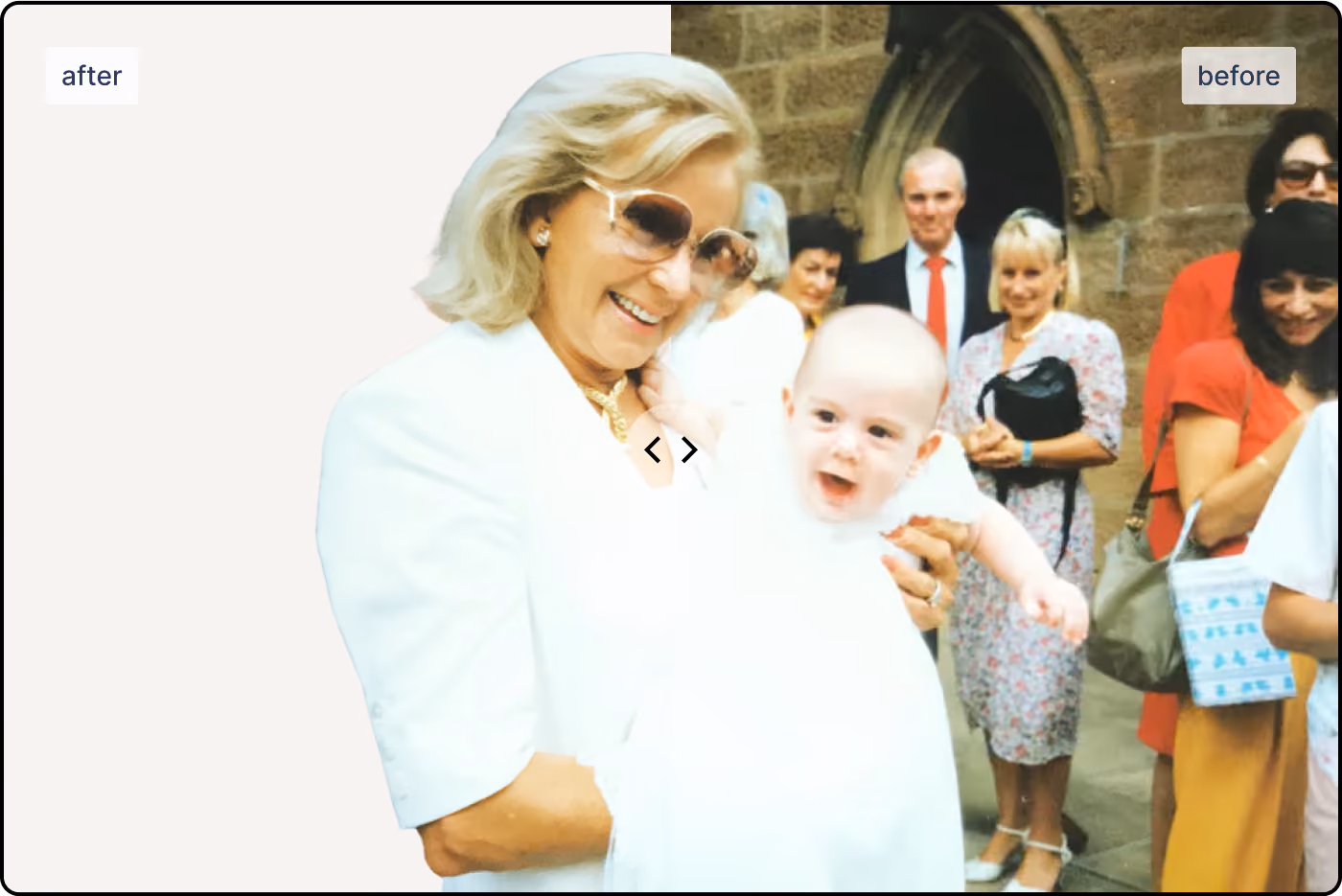 Before and after view of AI background removal on a family photo