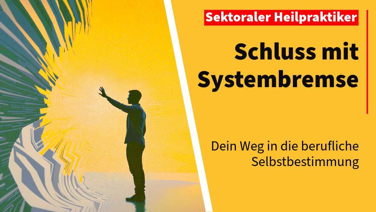 Therapeut im Seitprofil vor unsichtbarer Systembarriere – Symbol für den Weg zur beruflichen Selbstbestimmung durch den sektoralen Heilpraktiker