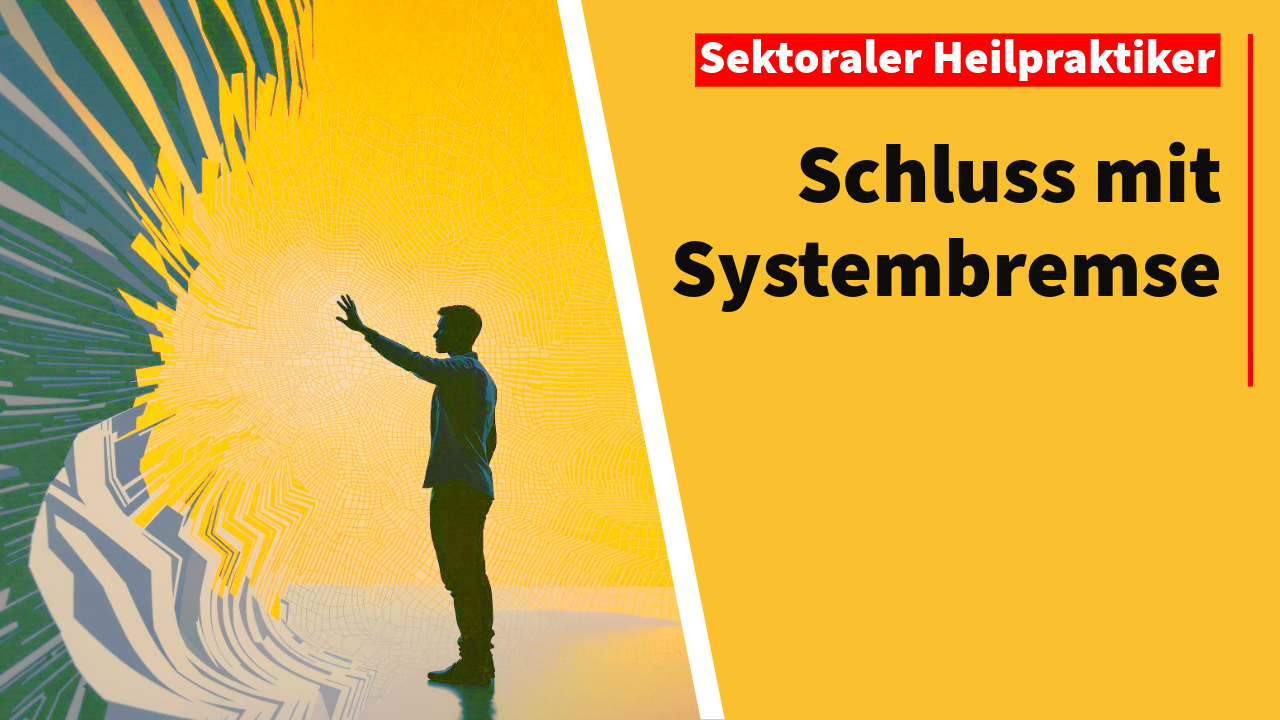 Therapeut im Seitprofil vor unsichtbarer Systembarriere – Symbol für den Weg zur beruflichen Selbstbestimmung durch den sektoralen Heilpraktiker