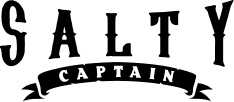Salty Captain logo, in black text on a white background. 