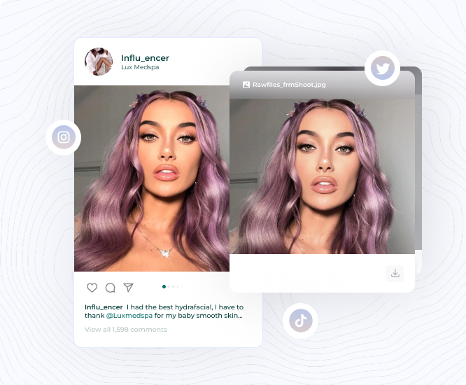 A photo of a woman with purple hair