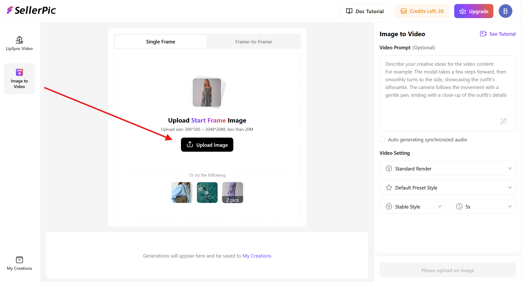 Upload Photos to SellerPic’s Image-to-Video Tool