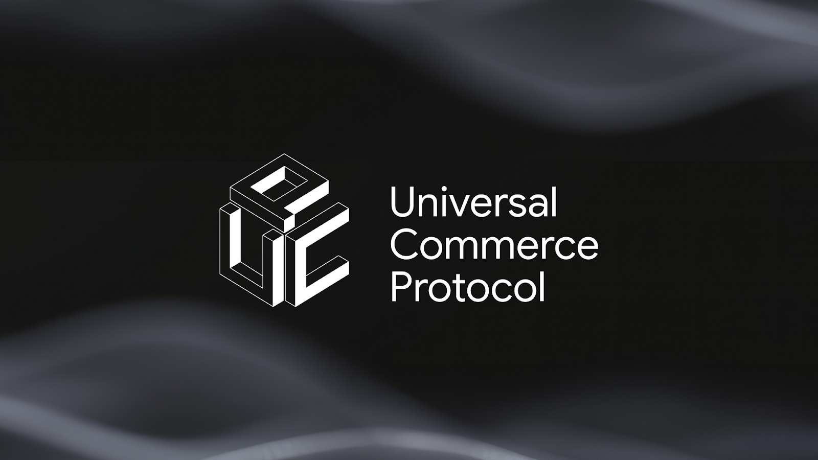 Logotipo do Universal Commerce Protocol em fundo escuro com tipografia branca.