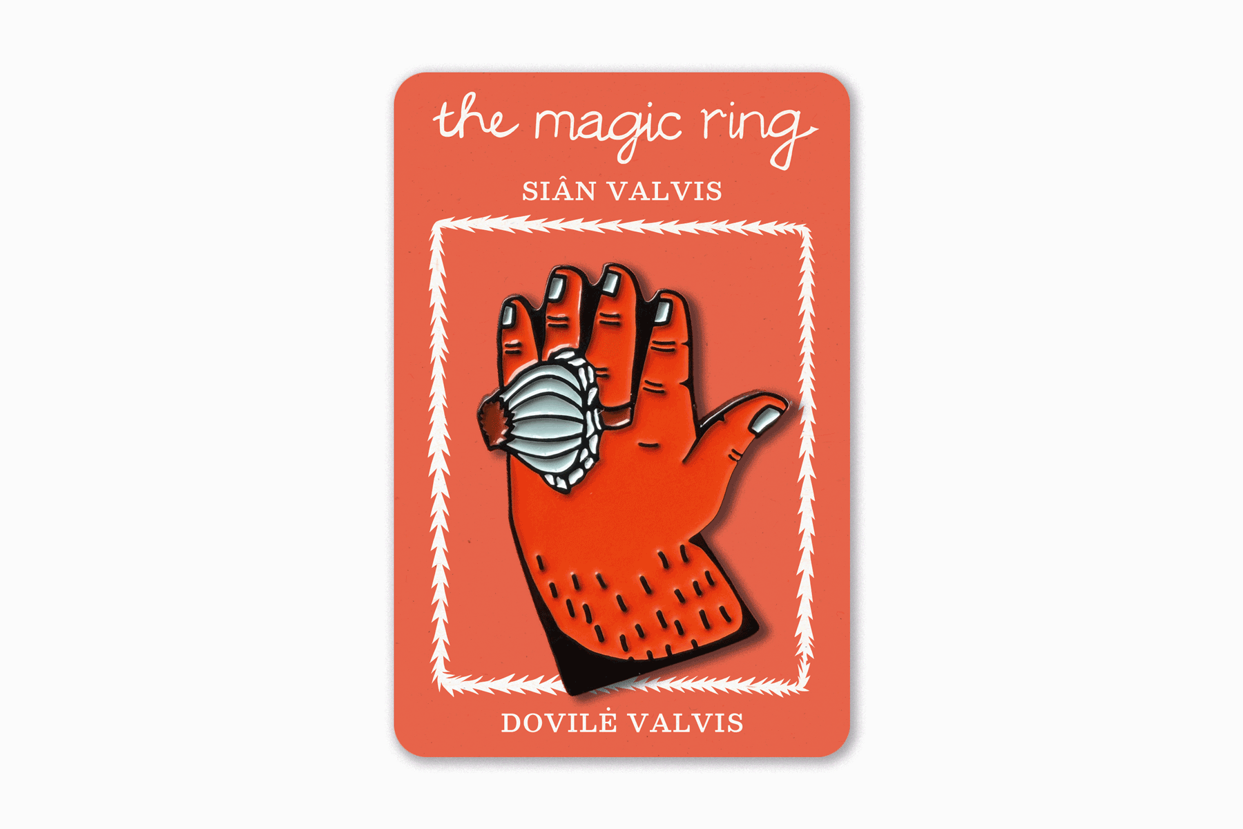 A moving image of the hand pin badge