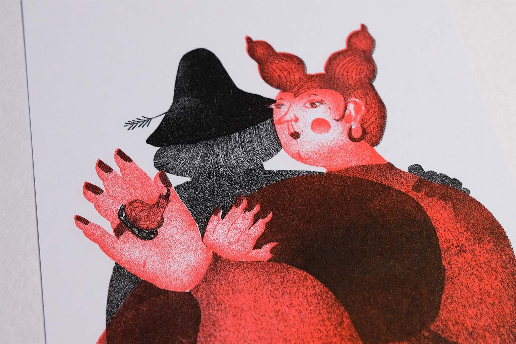 Zoom in of the bride risograph print