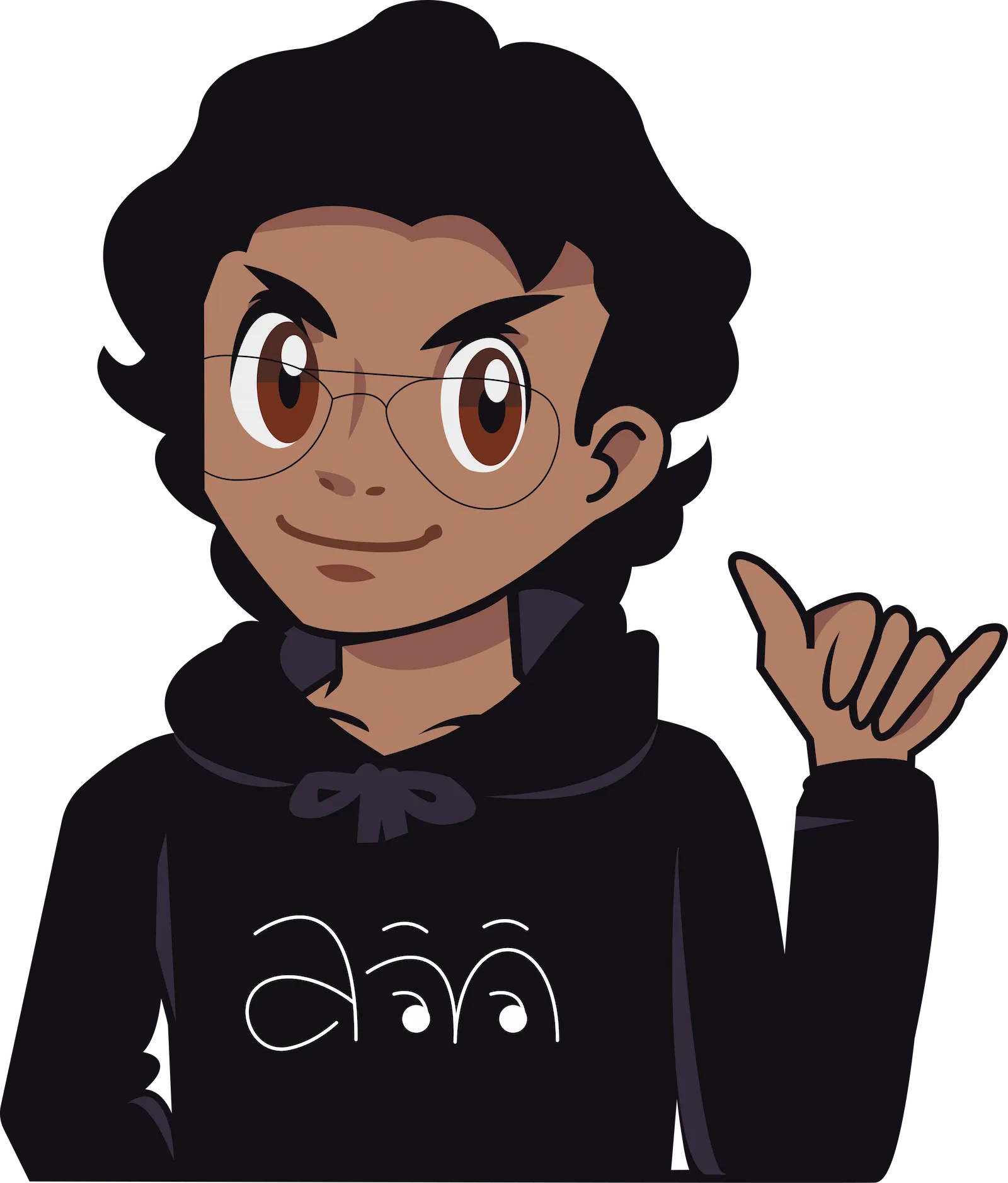 Illustrated portrait of Alexis Medina throwing a shaka