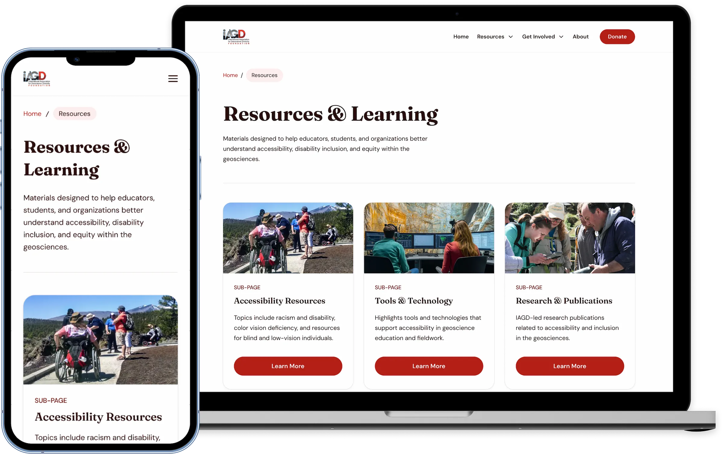 IAGD case study — website redesign shown on desktop and mobile