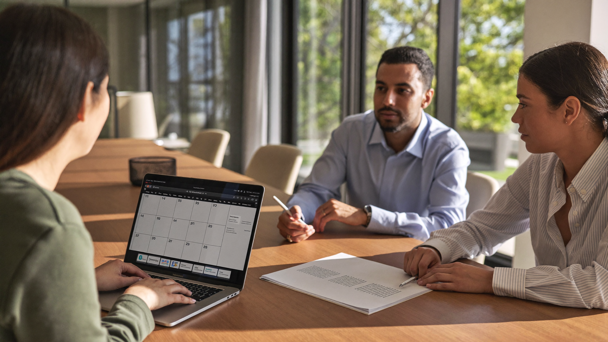 Equipo de RH mexicano revisando el calendario de trabajo en una reunión