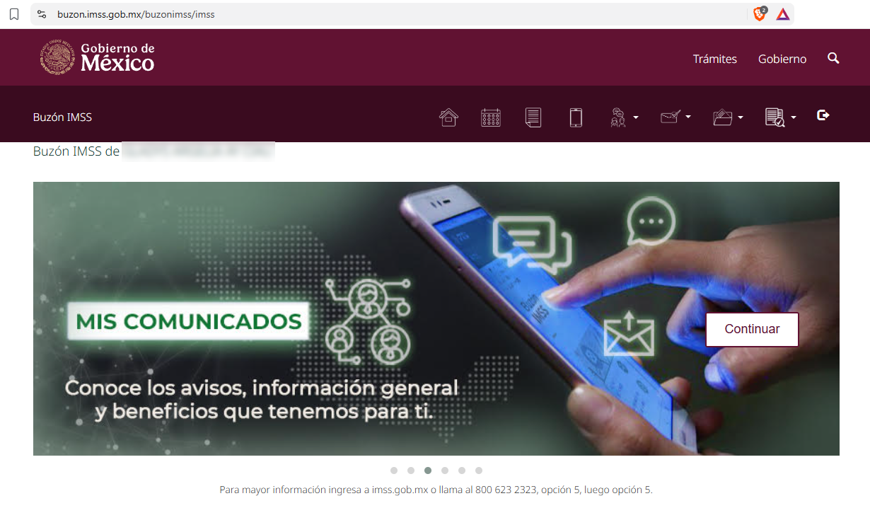 Pantalla de bienvenida del Buzón IMSS (Mis Comunicados)