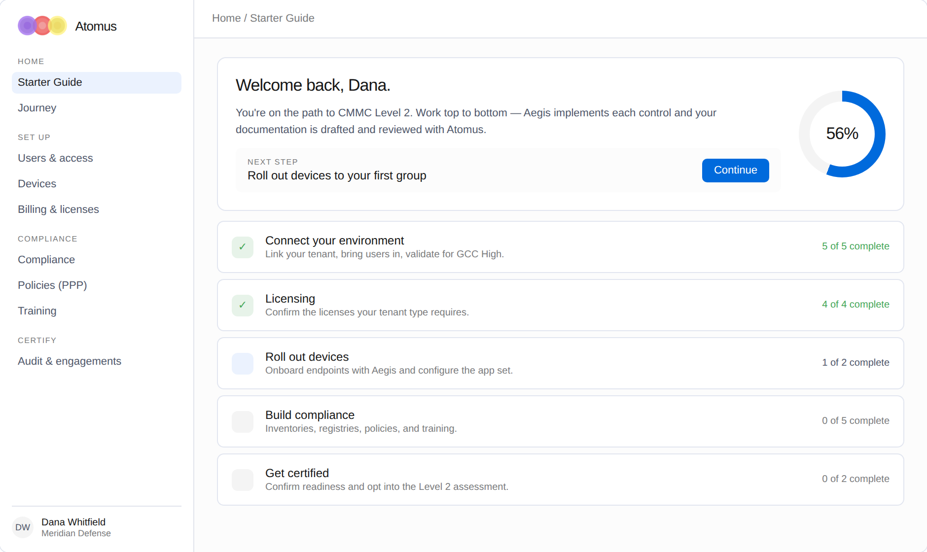 Atomus Compliance Portal — starter guide and onboarding journey