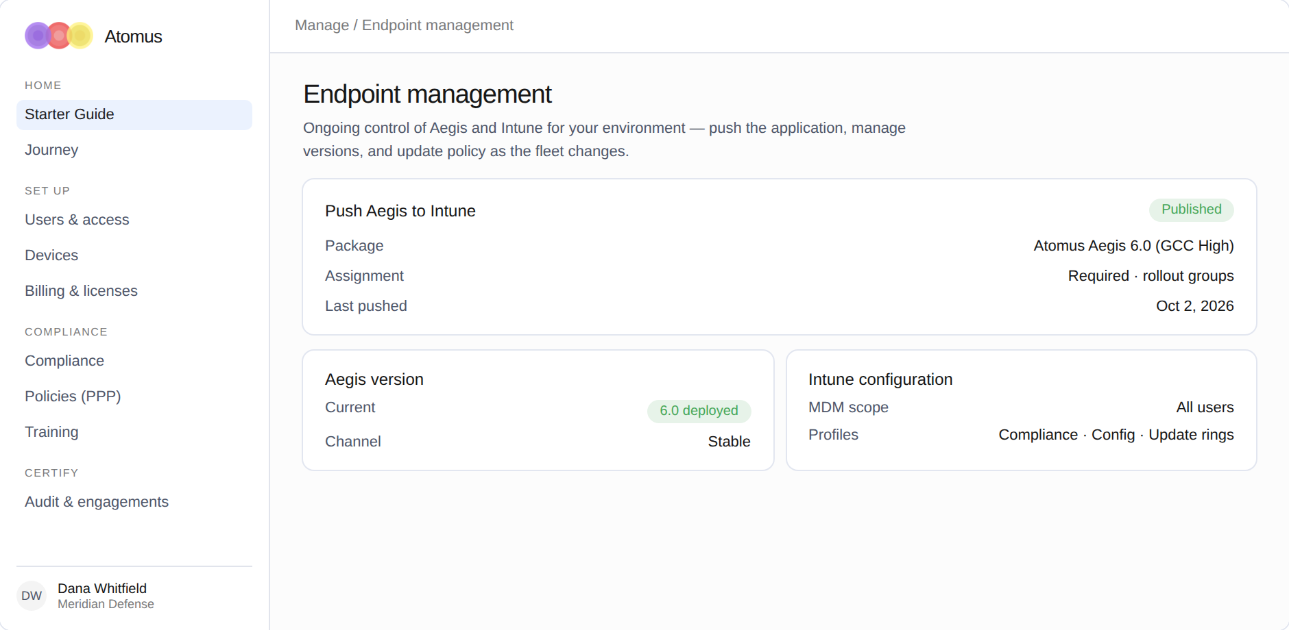 Atomus Compliance Portal — endpoint management