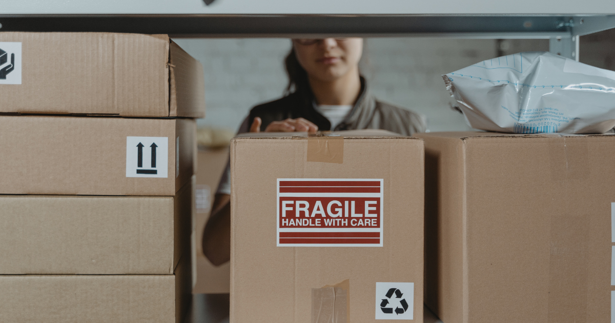 Fragile packaging with protective cushioning materials