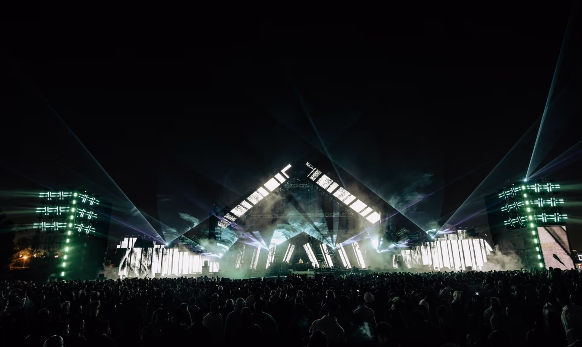 White beams from the stage roof in the haze, World Stage FIFA Qatar, Doha, Qatar