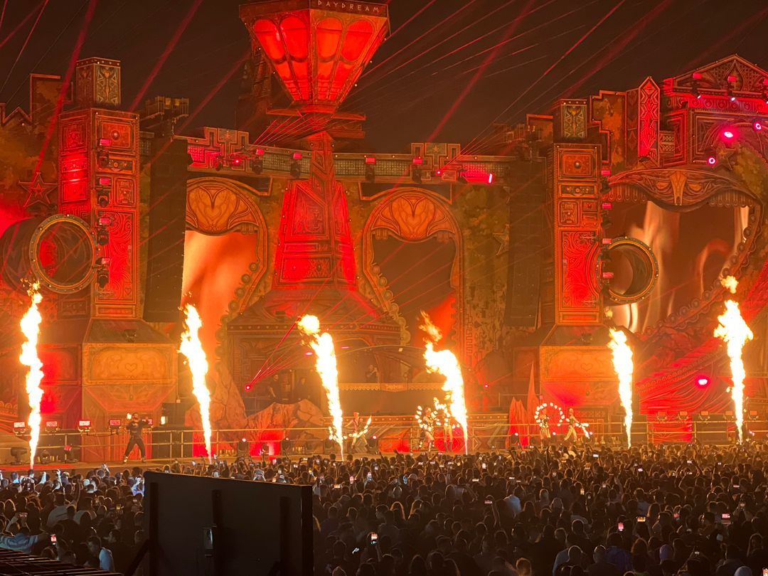 Flame effects on a festival stage