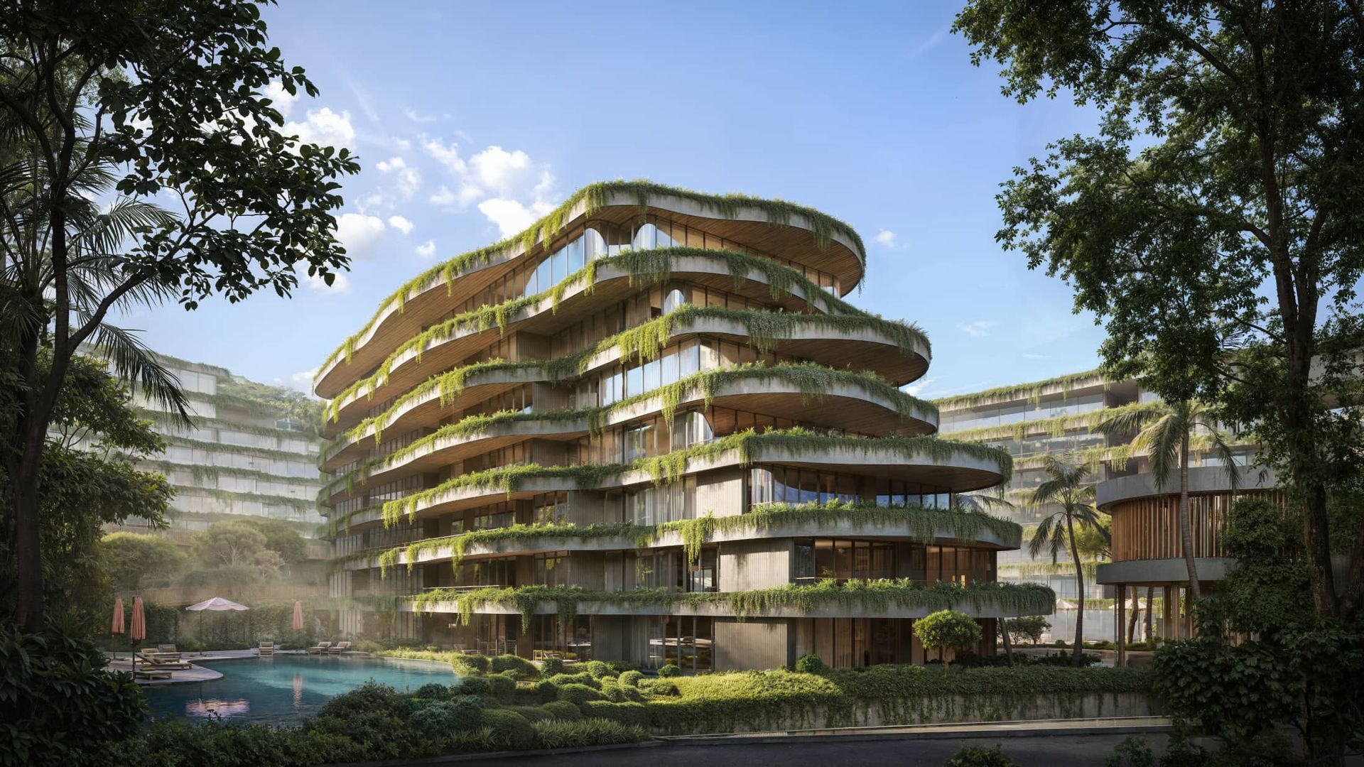 Exterior render of the Layan Verde residences, Layan Verde Properties Immersive Room, Phuket, Thailand