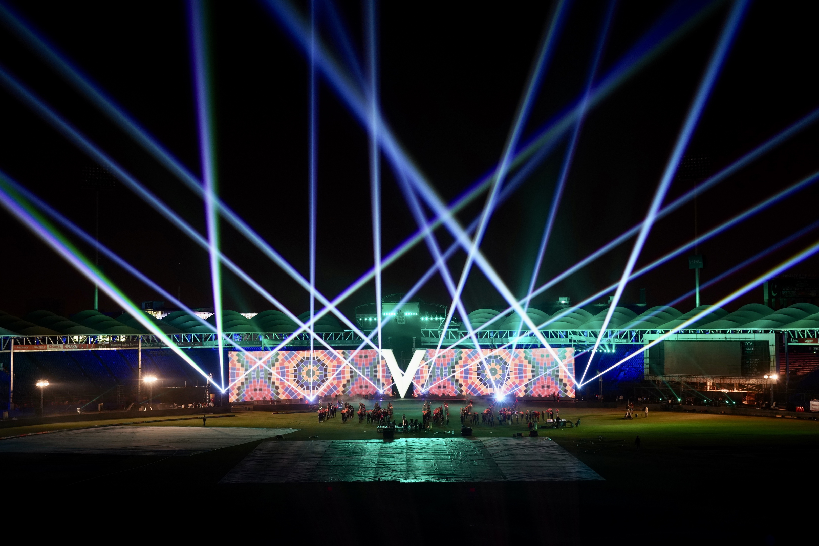 Laser beams over the opening stage and video screens, Pakistan Champions League Opening, Karachi, Pakistan