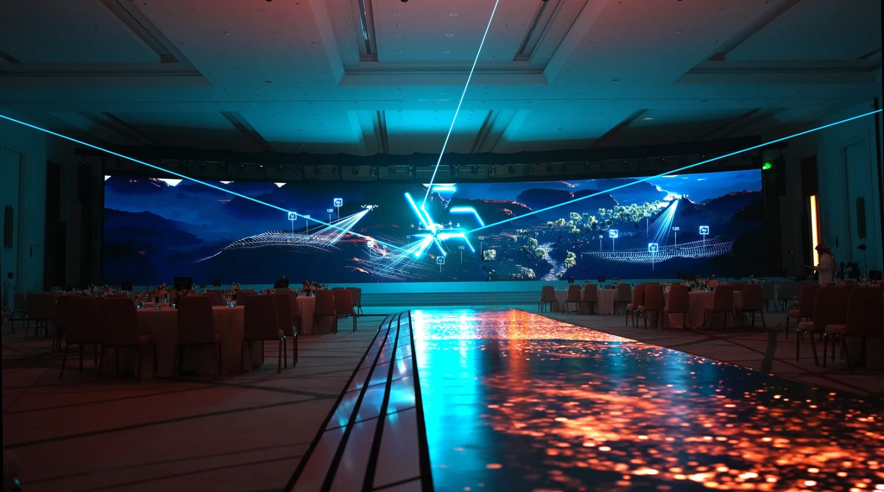 Laser beams over the catwalk in the conference hall, MAADEN Multimedia Show, Riyadh