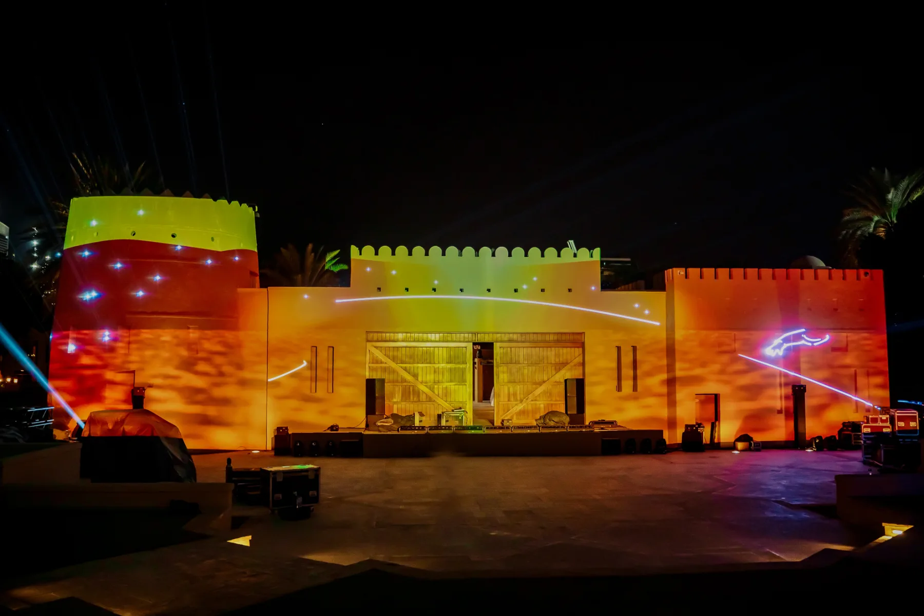 Warm projection mapping on the venue walls, Ministry of Defence Gala, Dubai