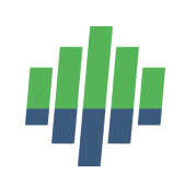 Abstract chart icon with green and blue vertical bars of varying heights.
