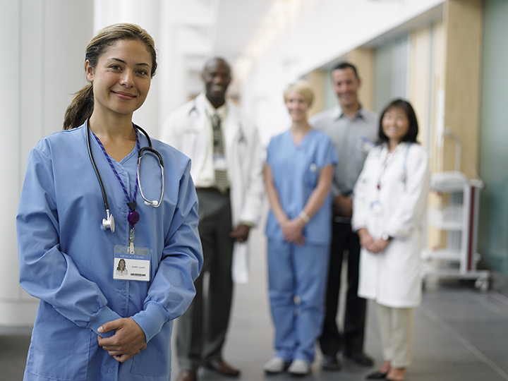 Group of ethnically diverse male and female physicians.