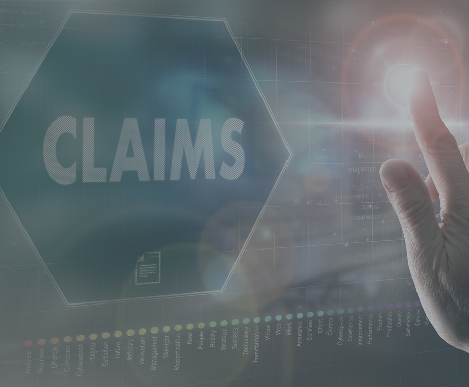 A finger touching a touchscreen featuring claims.