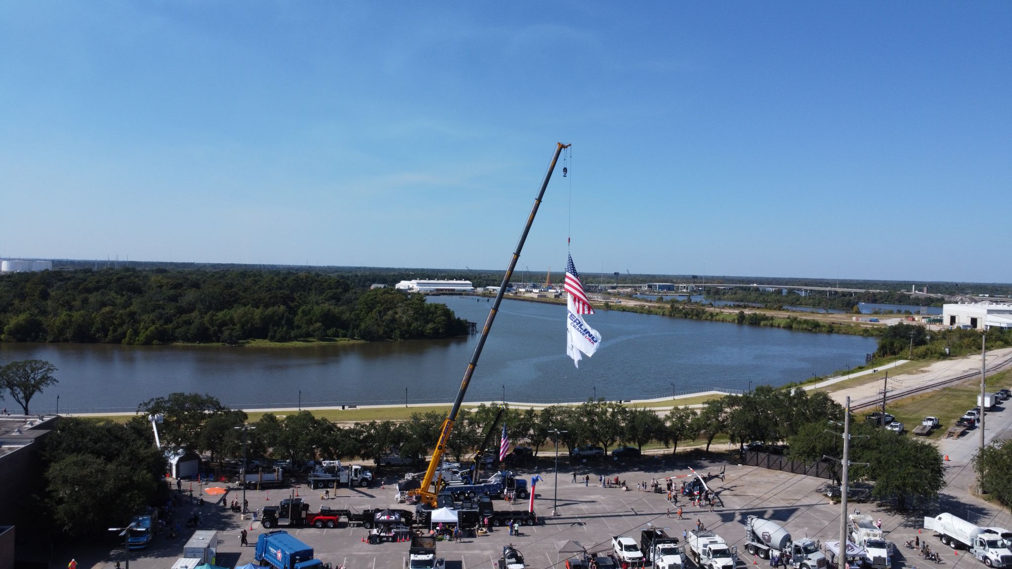 Sterling Crane USA flying the flag at the Beaumont Children's Museum Touch-a-Truck in Beaumont, Texas.