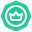 Icône verte d'une figure souriante avec des yeux en croix et un cercle autour.