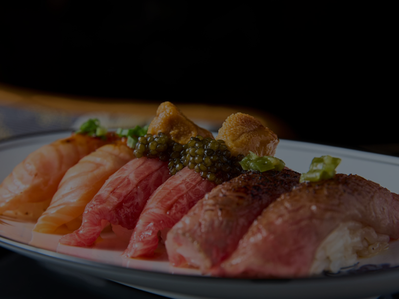 Omakase selection of nigiri with caviar and uni at Alba London