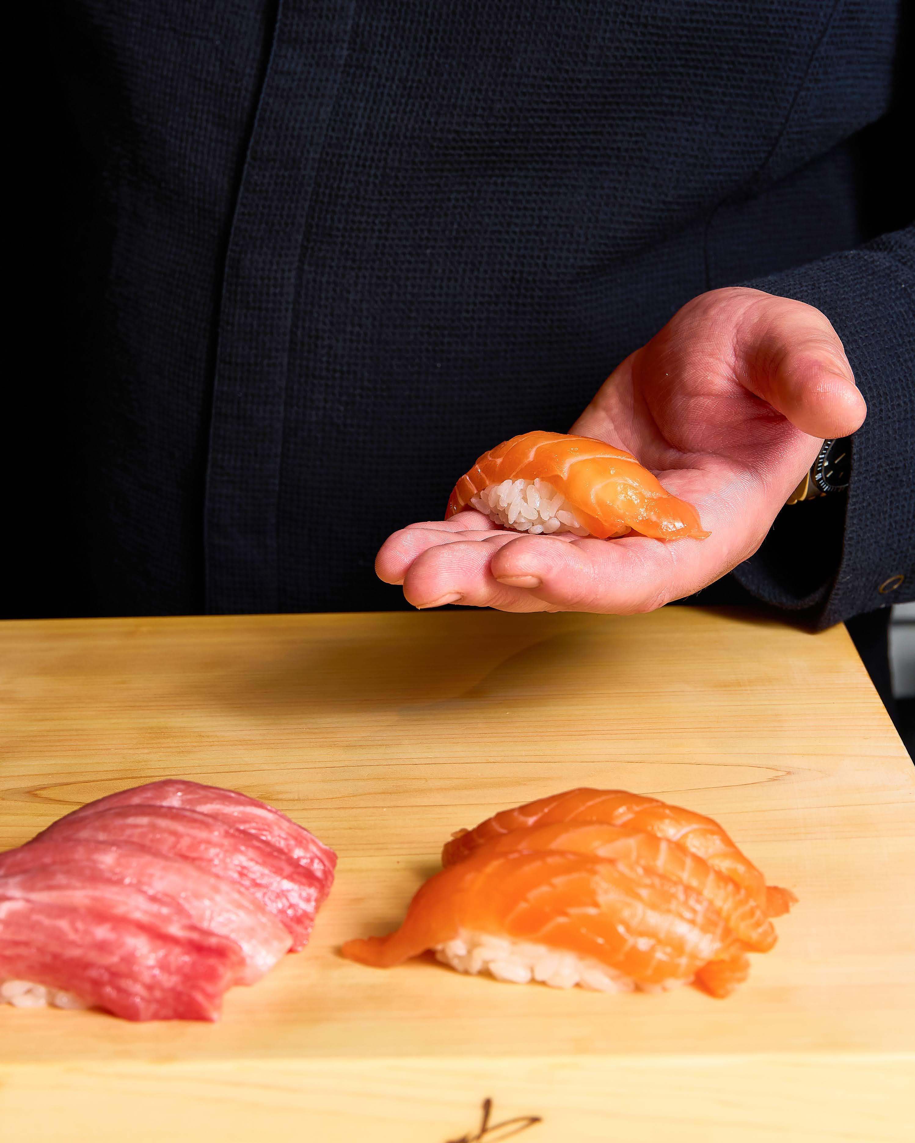 Salmon nigiri close-up