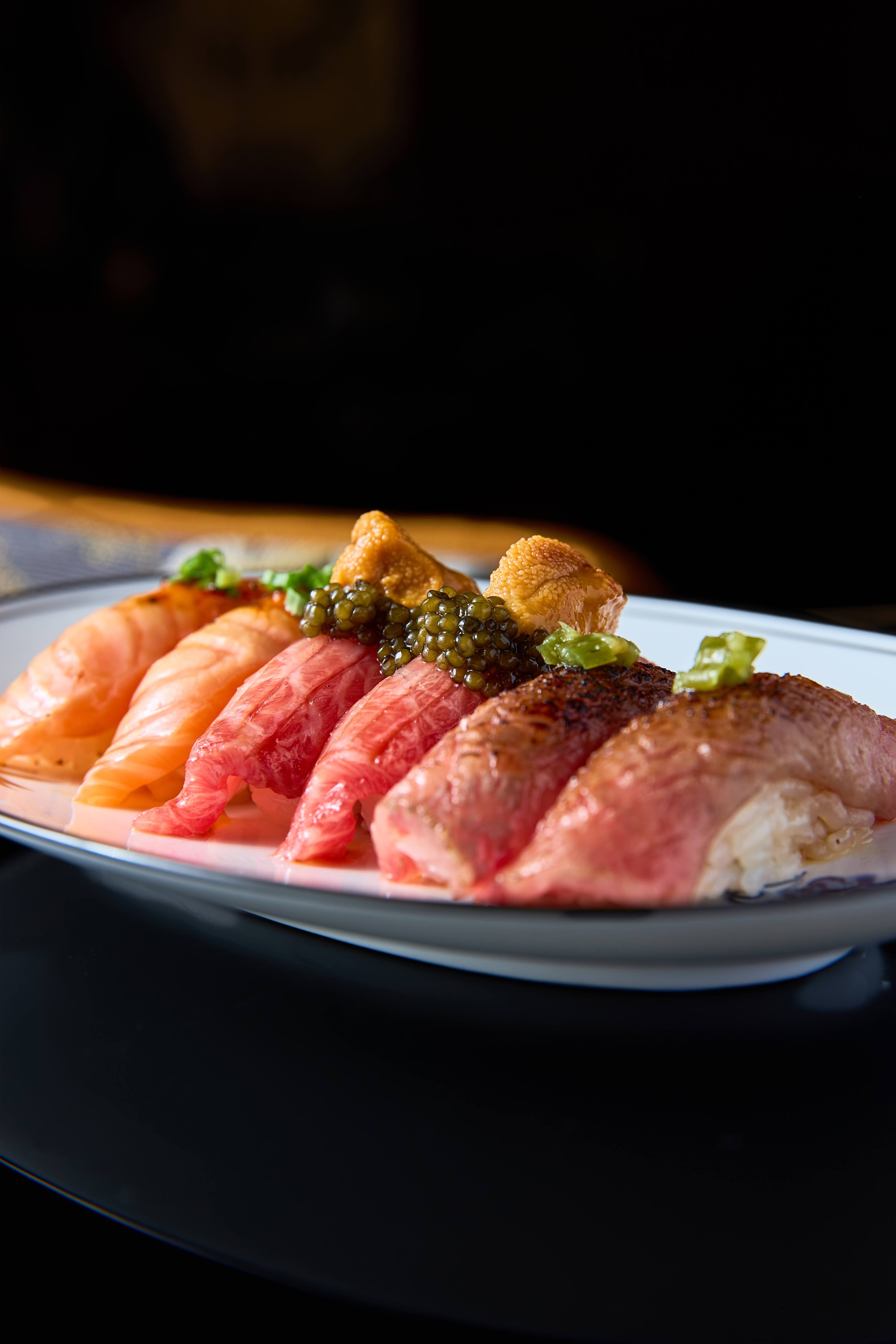 Sashimi and nigiri platter with caviar and sea urchin