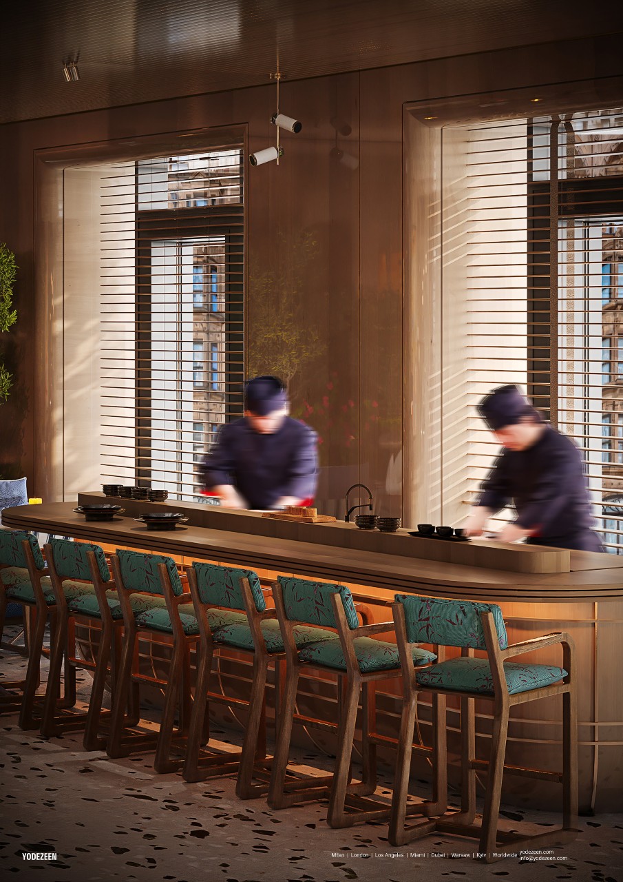 ALBA omakase bar interior with chefs at the sushi counter