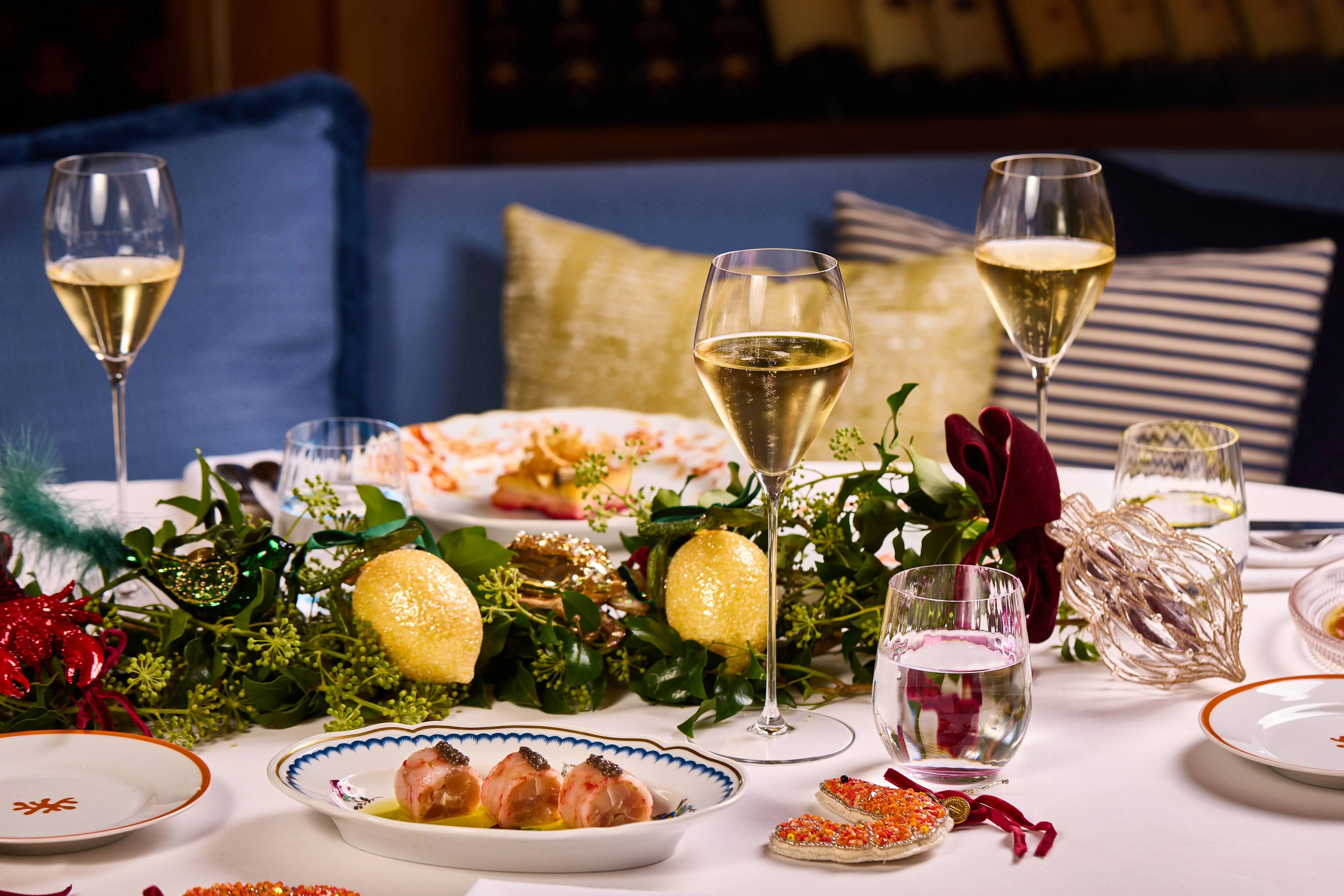 Table set for Christmas dinner at Alba London in Knightsbridge