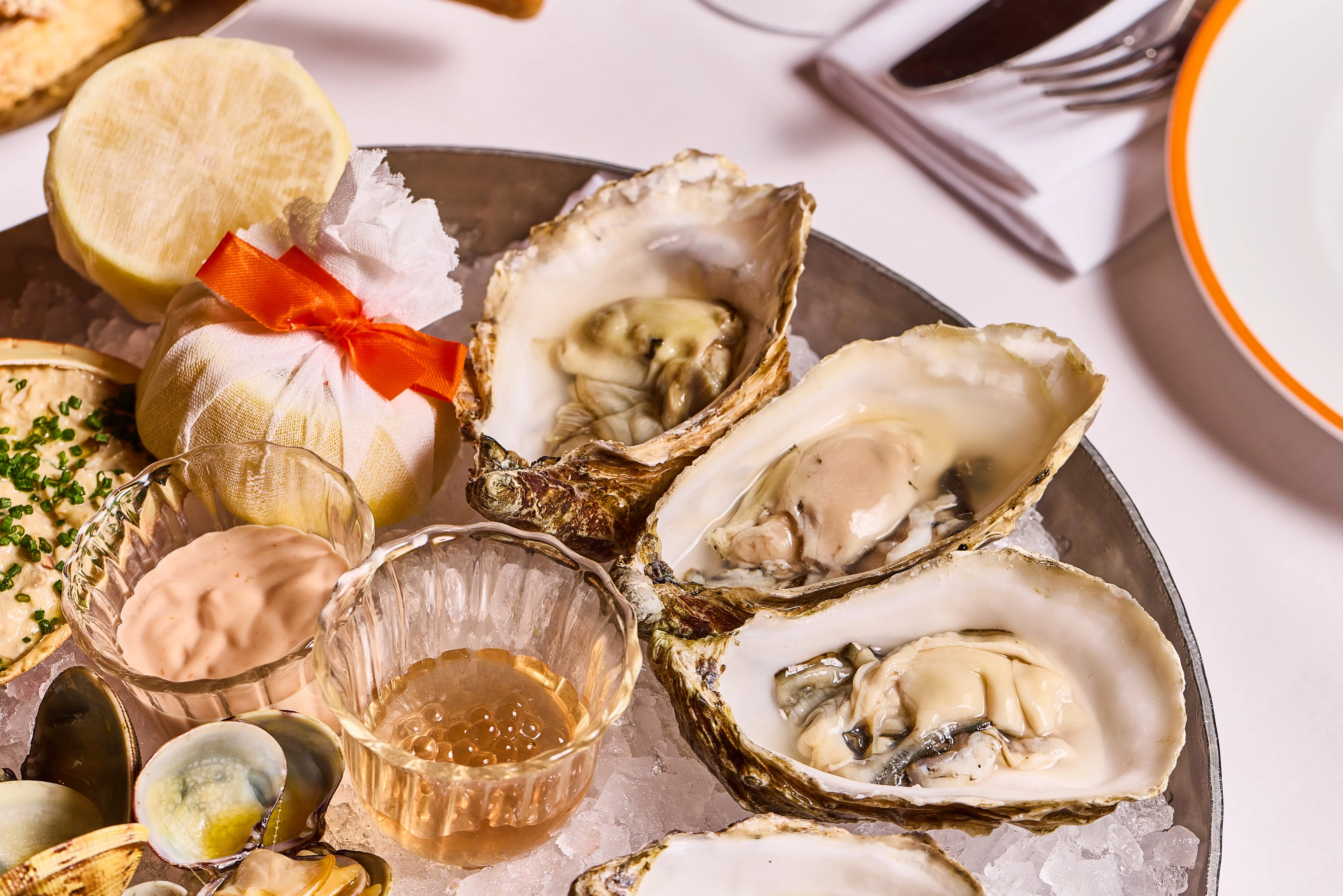 Rock oysters shucked to order and served on ice at Alba's raw bar
