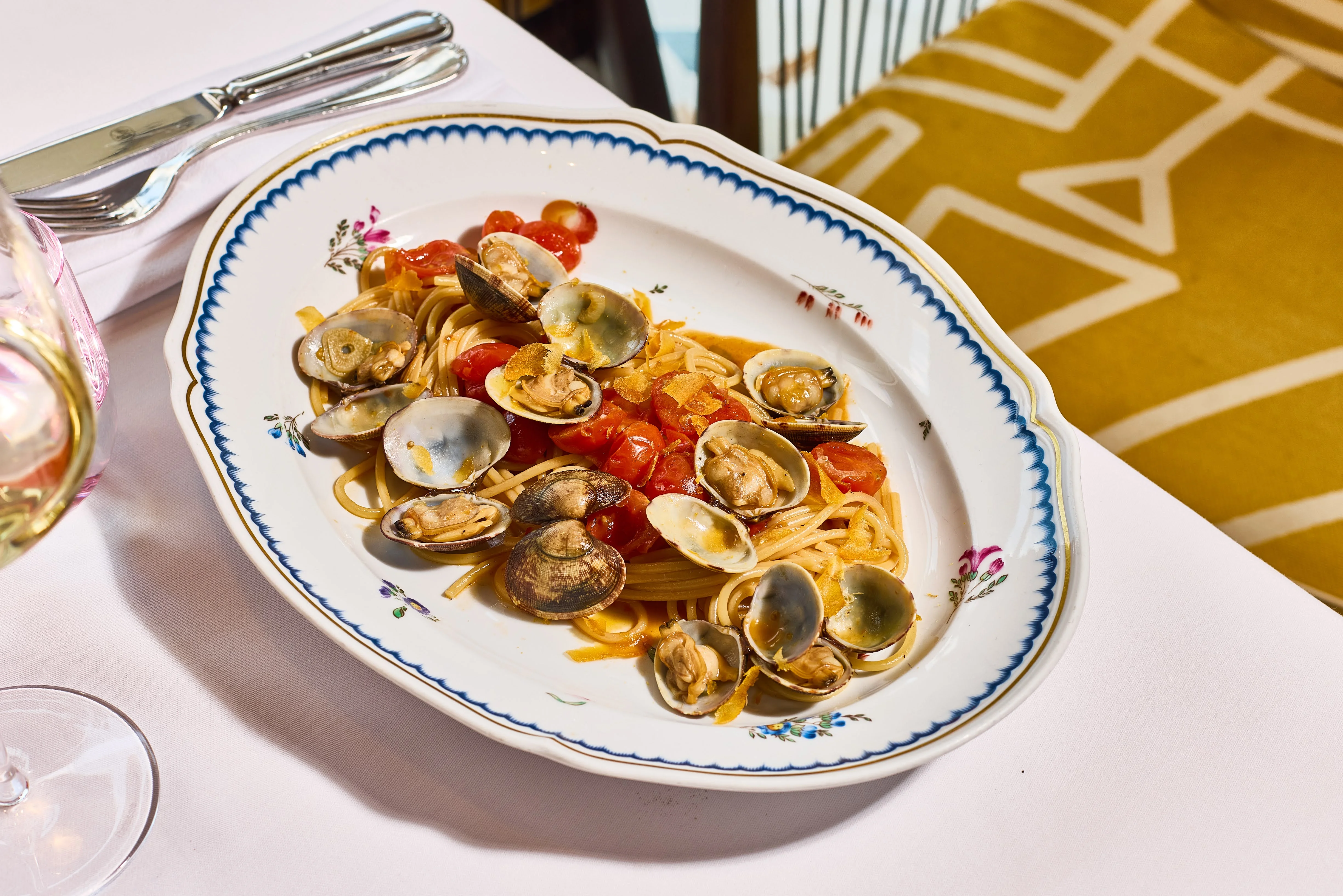 Spaghetti tossed with clams, chilli and bottarga at ALBA London
