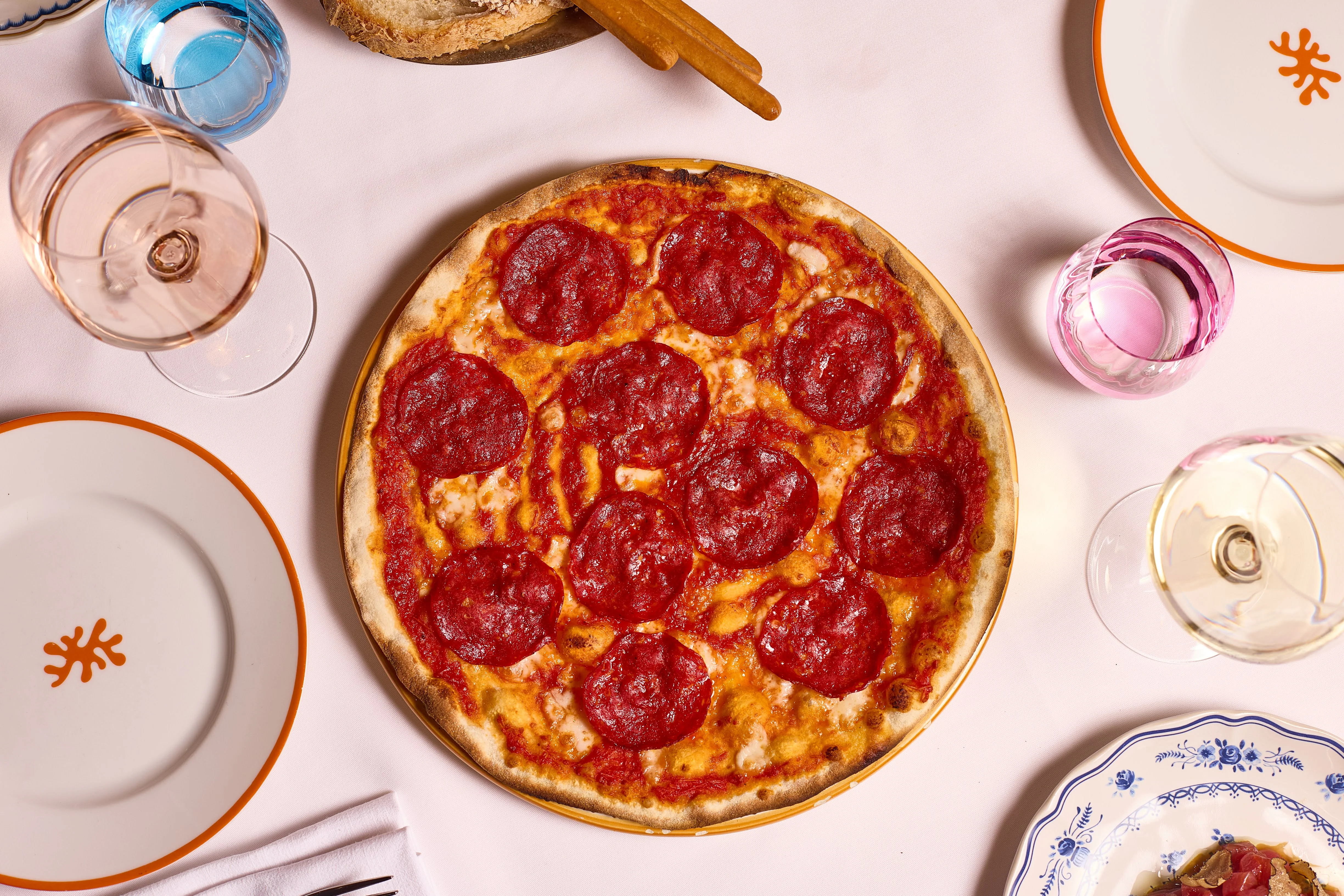 The ALBA Pizza with fior di latte and soft-scrambled egg, from the wood-fired oven