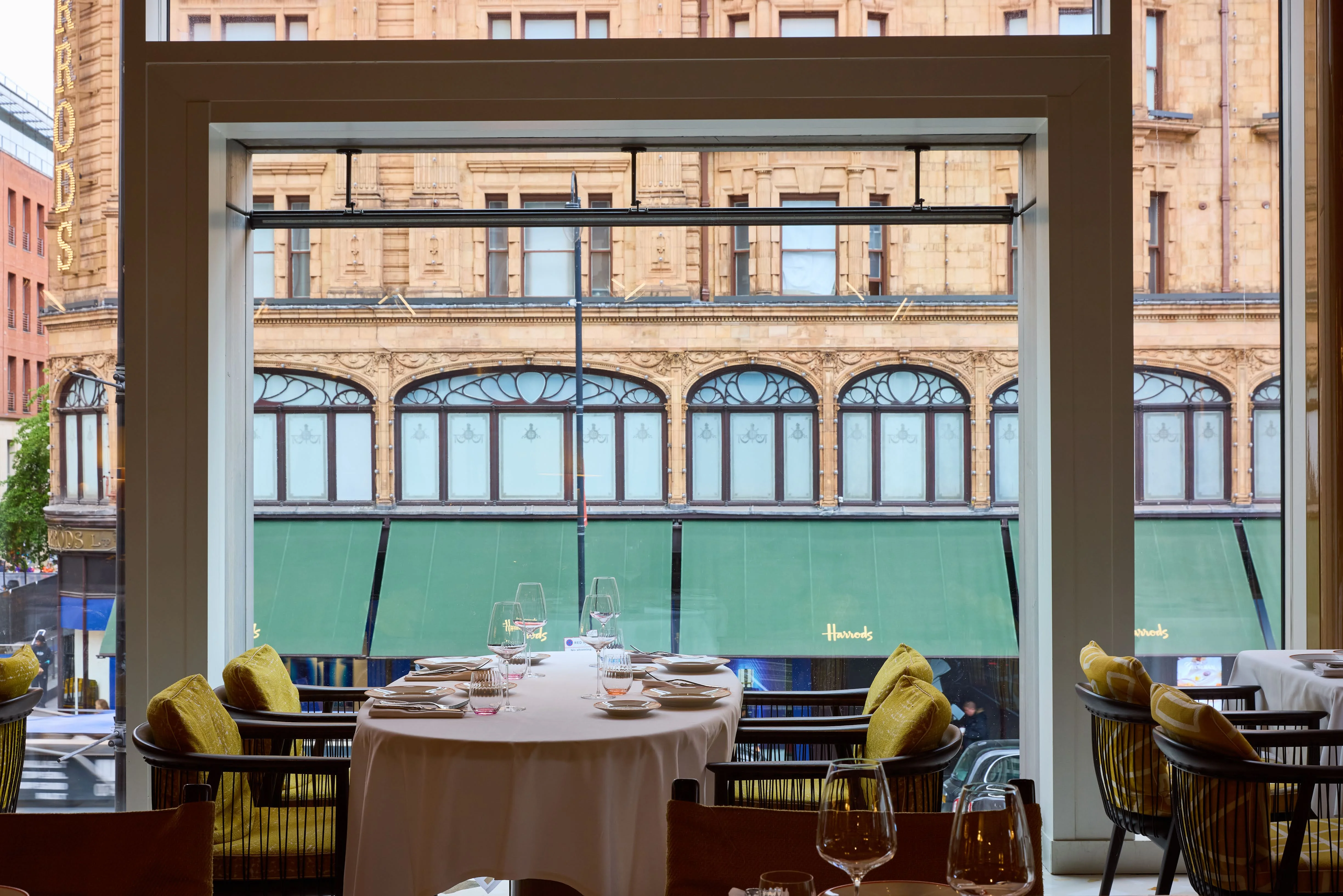 Alba London's dining room, ninety seconds from the Harrods food halls