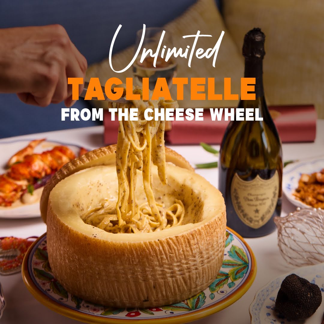 Tagliatelle in a Pecorino wheel at ALBA, Italian restaurant in Knightsbridge