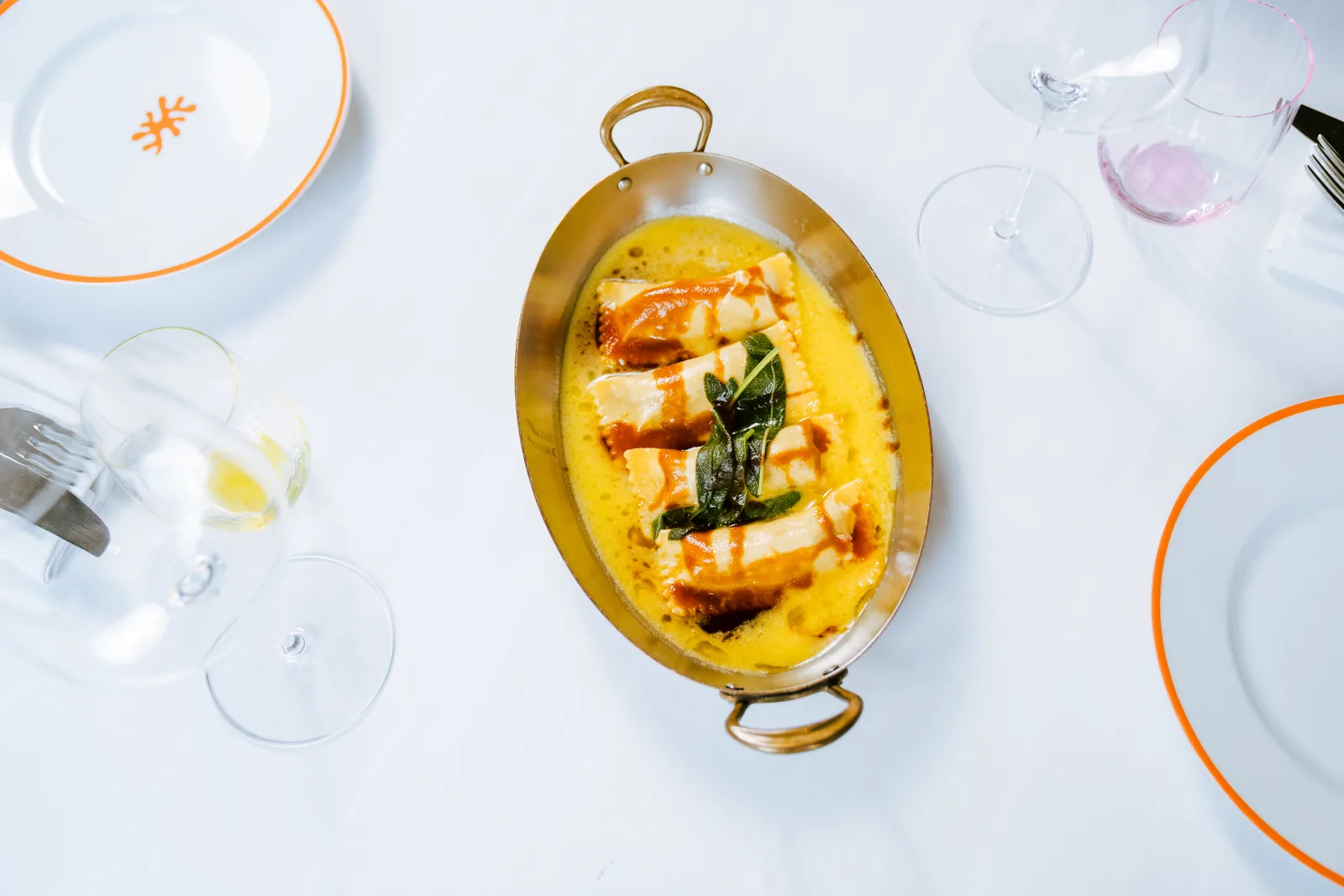 Ravioli Genovese in sage butter at ALBA, Italian restaurant in Knightsbridge