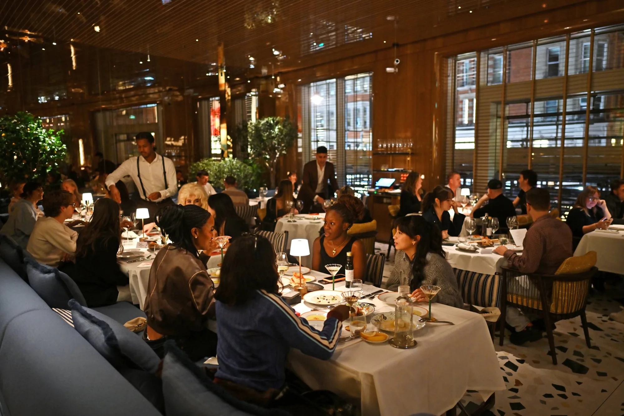 The dining room at ALBA on a busy evening, Italian restaurant in Knightsbridge