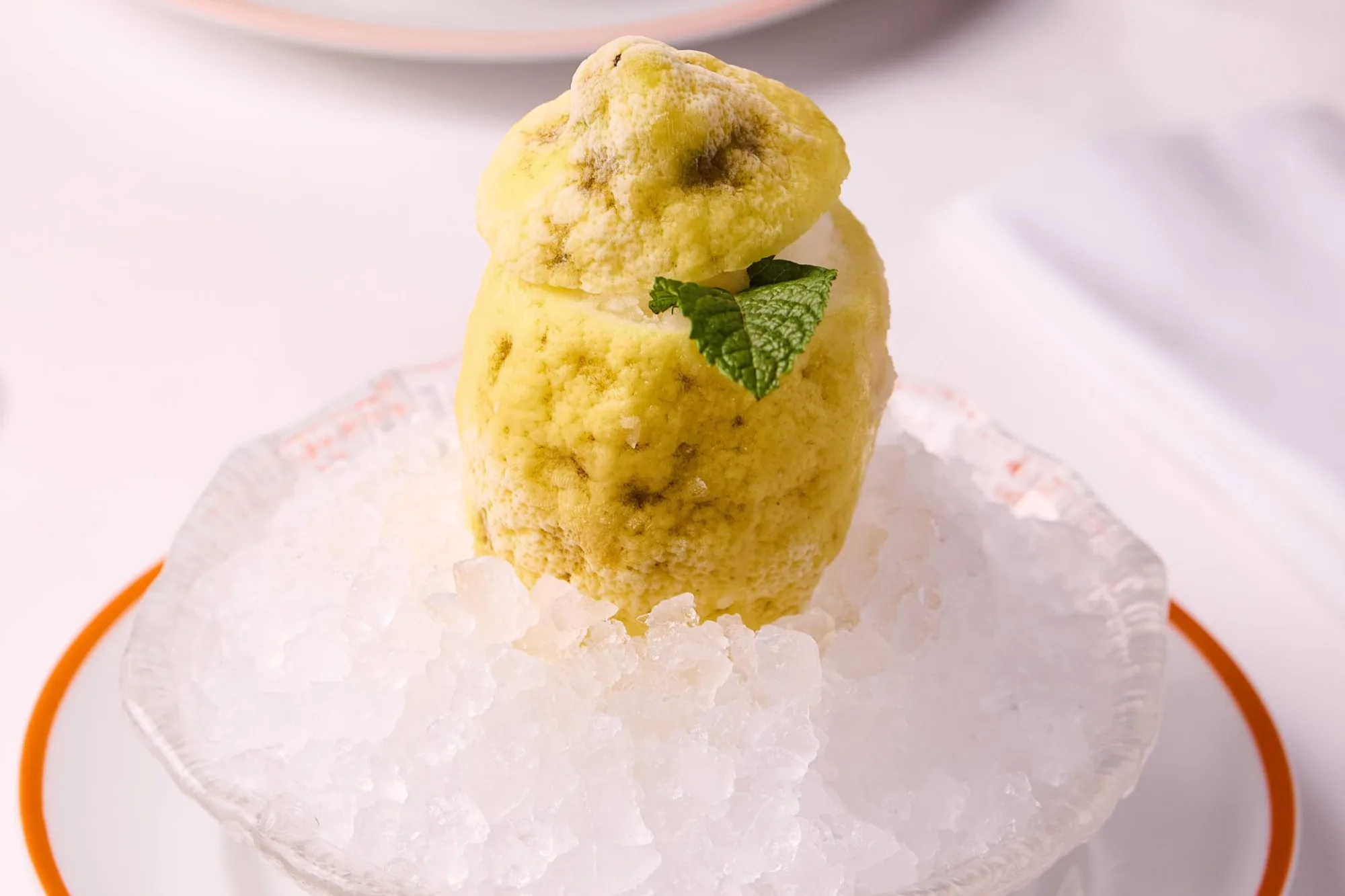 Amalfi lemon sorbet in its shell at ALBA, Italian restaurant in Knightsbridge