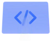 Icône bleue de symboles de code sur un écran d'ordinateur, représentant le développement ou la programmation informatique.