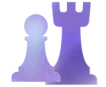 Icône de deux pièces d'échecs, une tour violette et un pion, symbolisant la stratégie ou la prise de décision.
