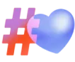 Icône combinant un hashtag orange et un cœur bleu, suggérant l'interaction sociale ou la popularité dans les réseaux sociaux.