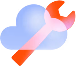 “Icône d’un nuage bleu avec une clé rouge superposée, représentant des outils ou la maintenance en ligne dans le cloud.