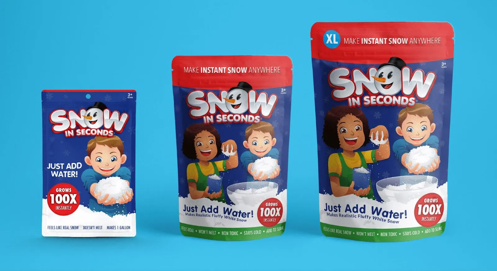 Packaging for a kid's toy of fake snow