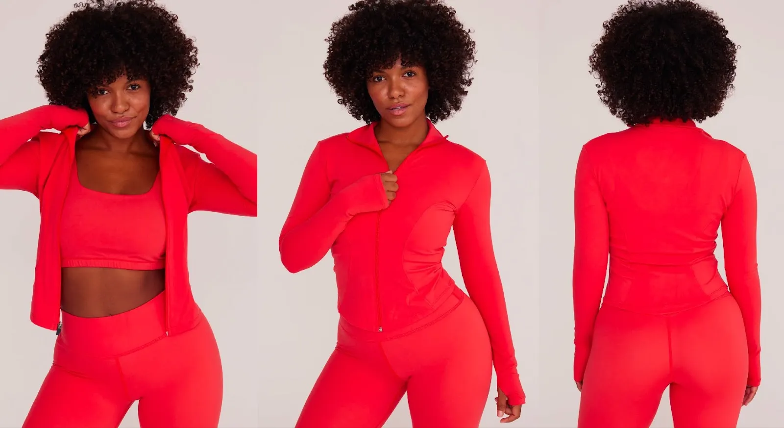 Woman wearing a red workout set