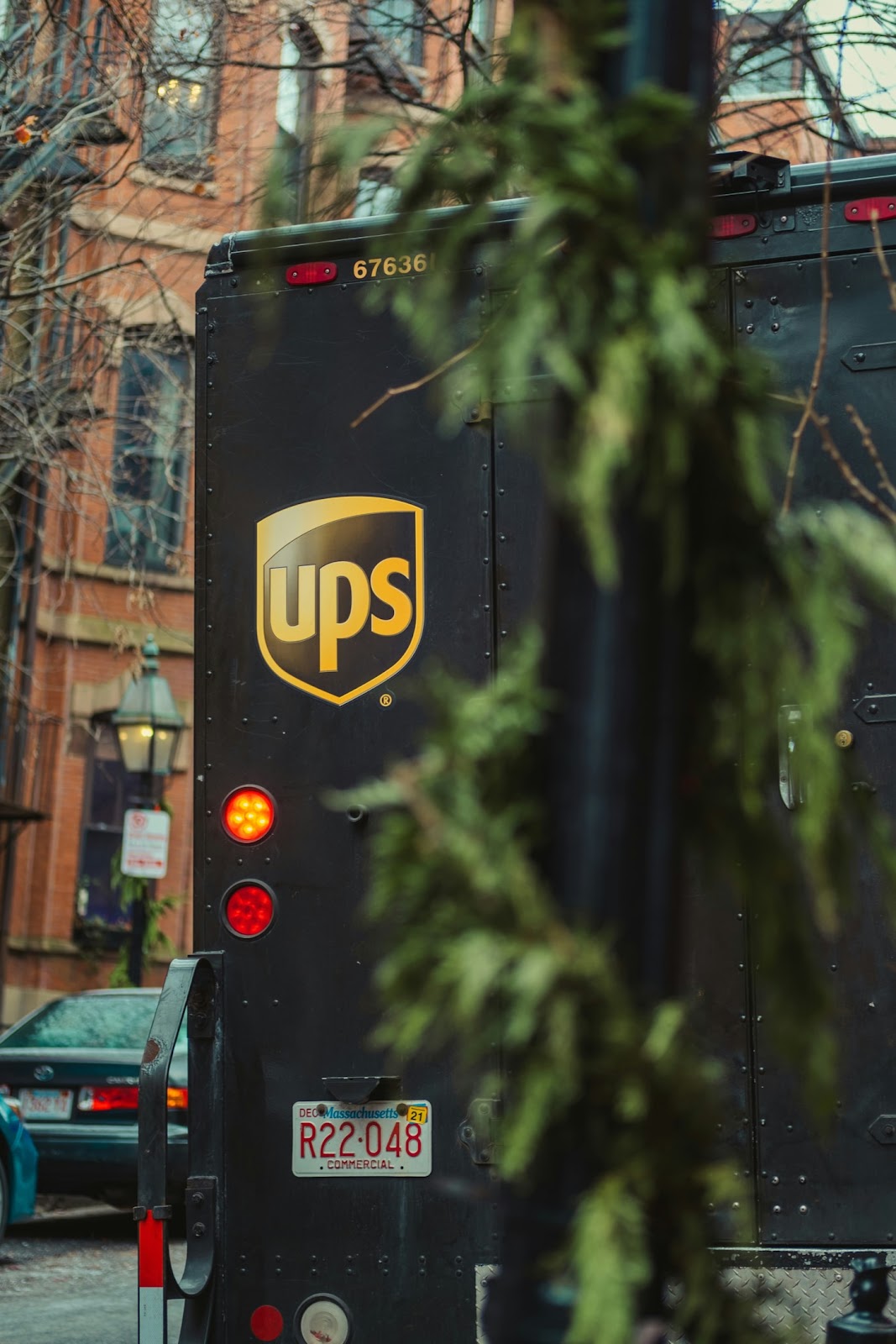 A UPS truck on the streets of New York during the holiday season.