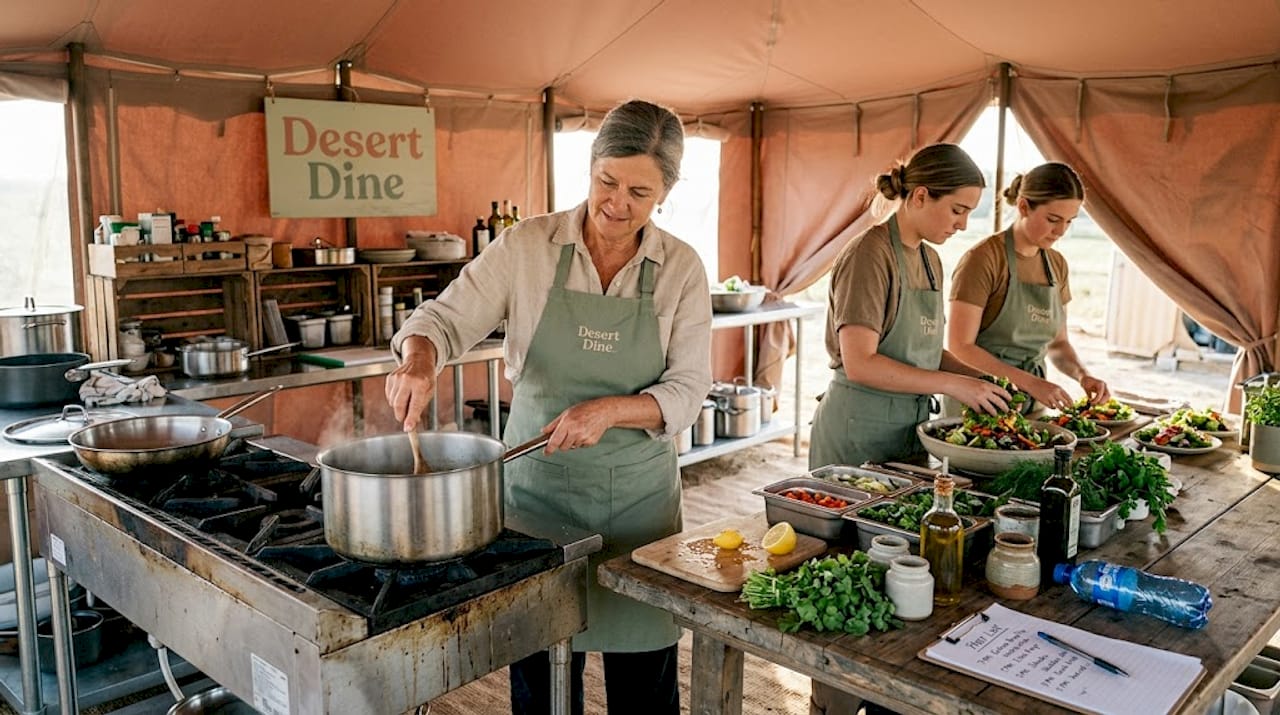 Catering chef preparing food at event kitchen